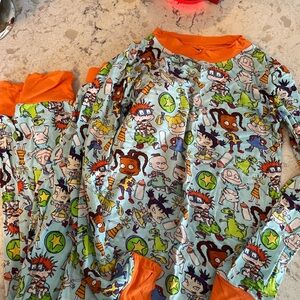 BAMBOO Kids Pajama Set - Orange and Green Cartoon Print
